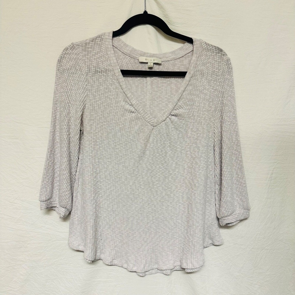 Anthropologie Eri + Ali Small Gray space dye quarter sleeve V-neck sweater Small